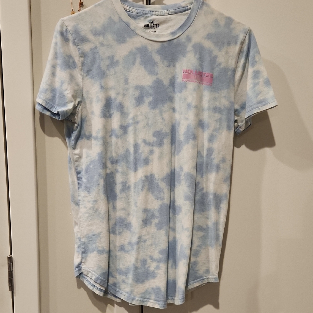 Hollister Blue and White Tie-Dye Tee